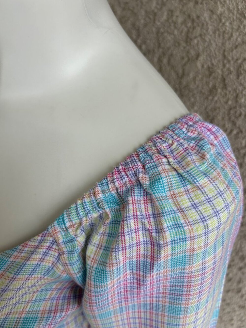 NWT Isabel Maternity Top Pastel‎ Plaid Tie-Front Smocked Back Short Sleeves Sz M - Picture 3 of 6